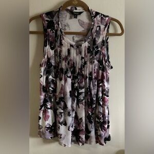 Vera Wang Pleated Floral Sleeveless Top - Black, Purple, White